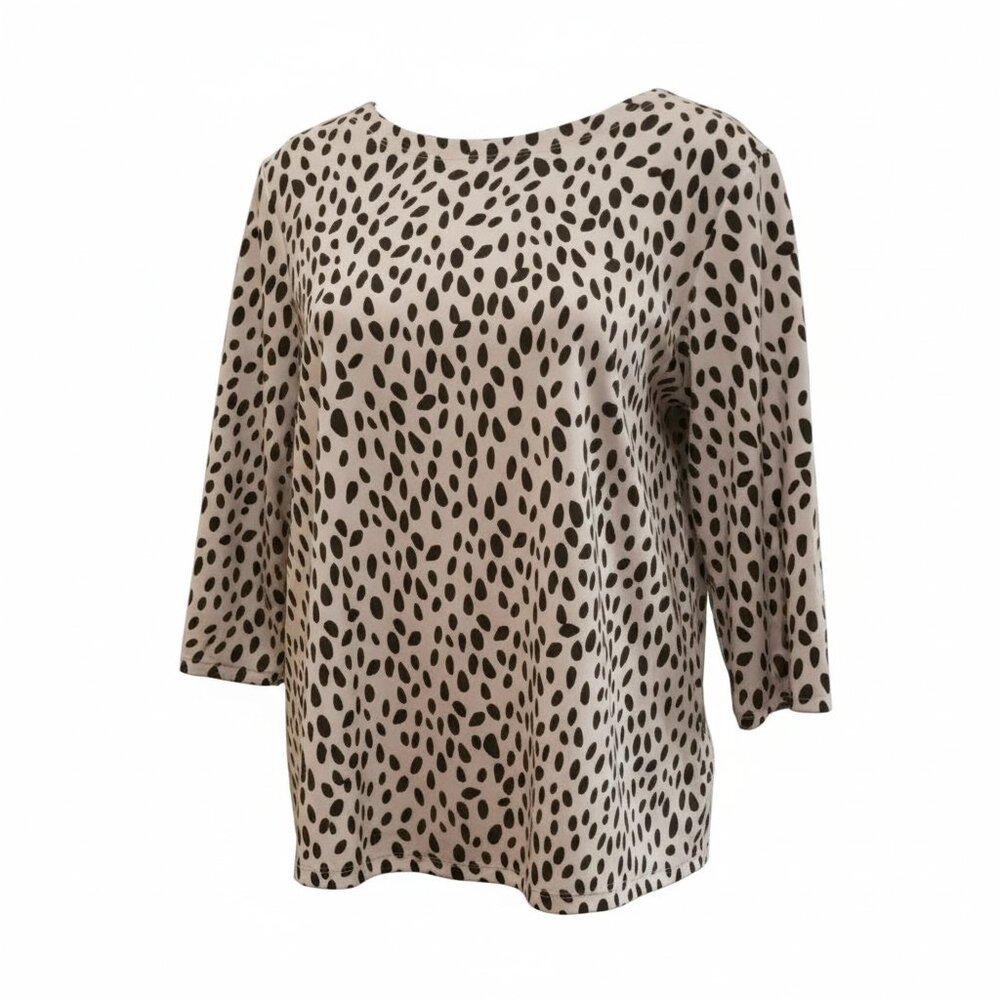 Alfani Animal Print Blouse Large Beige Brown 3/4 Sleeve Career Office Top